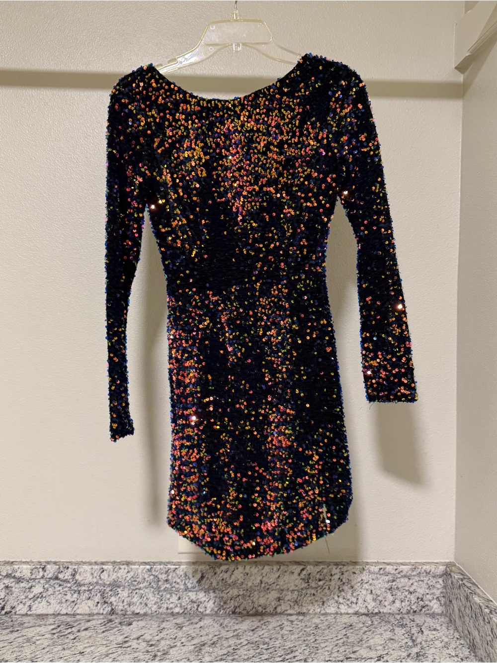 Hello Molly Navy Multicolor Sequin Long-Sleeve Mini Dress
